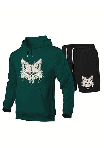 AMMA Wolf Printed Unisex Sweatshirt and Tracksuit Set - 3 Thread