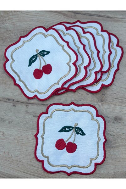Hediye Köşkü 6lı Kirazlı Dantelli Örme Peçetelik