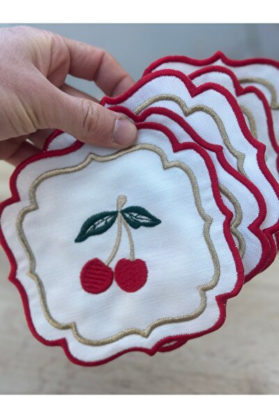 Hediye Köşkü 6lı Kirazlı Dantelli Örme Peçetelik