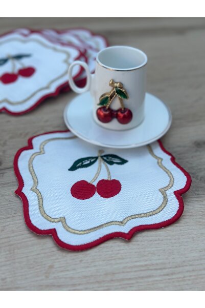 Hediye Köşkü 6lı Kirazlı Dantelli Örme Peçetelik