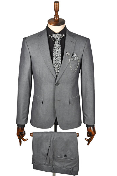 DeepSEA Men's Slim Fit 2-Piece Suit - Antracite Fabric, Double Button and Slit Detail
