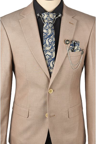 DeepSEA Beige Slim Fit Suit - Double Button, Double Slit, Men's230200