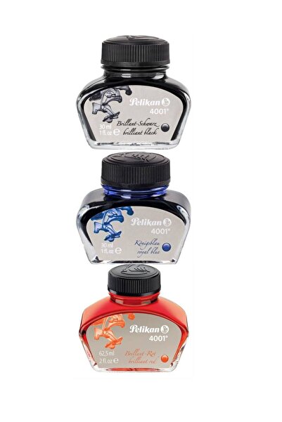 Pelikan 4001 Dolma Kalem Mürekkebi 30 ml 1 Siyah 1 Mavi 1 Kırmızı