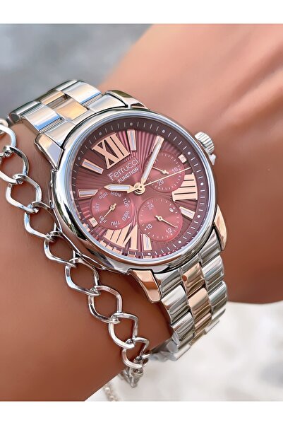 Ferrucci ÇELİK KORDON FONKSİYONLU 3 ATM SU GEÇİRMEZ KADIN KOL SAATİ+BİLEKLİK ...