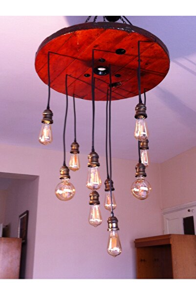 BNG74 STORE Büyük Kablo Makaralı Tavandan Sarkıt Işıklı Rustik Avize Aydınlatması, Çiftlik Evi Rustik Avizesi