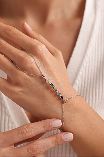 Nereze 925 Ayar Gümüş Rodyum Kaplama Mix Taşlı Çubuk Şahmeran Bileklik