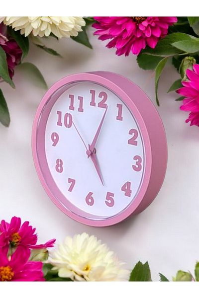Bahat Pink White Kitchen Kids Girls Room Office Living Room Wall Clock Diameter 22 cm