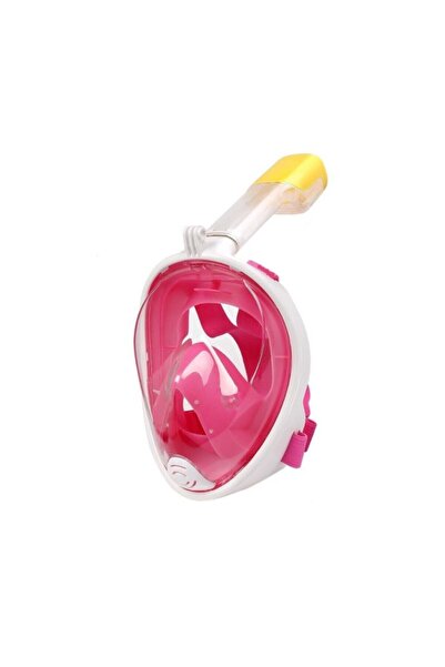 AteşTech Tam Yüz Dalış Maskesi Slikon Şnorkel Full Face Deniz Maskesi - Pembe ( S/M )