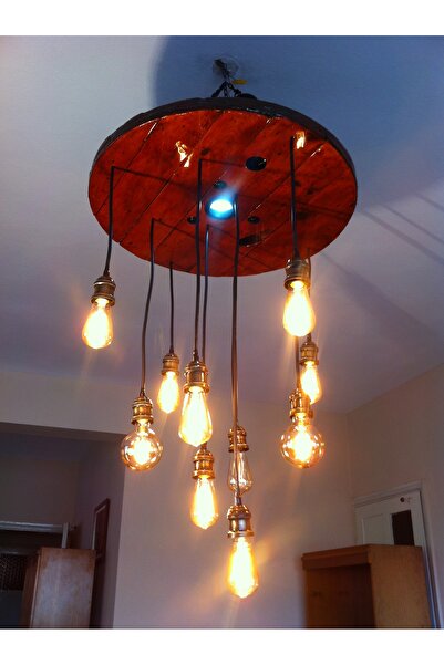 BNG74 STORE Büyük Kablo Makaralı Tavandan Sarkıt Işıklı Rustik Avize Aydınlatması, Çiftlik Evi Rustik Avizesi