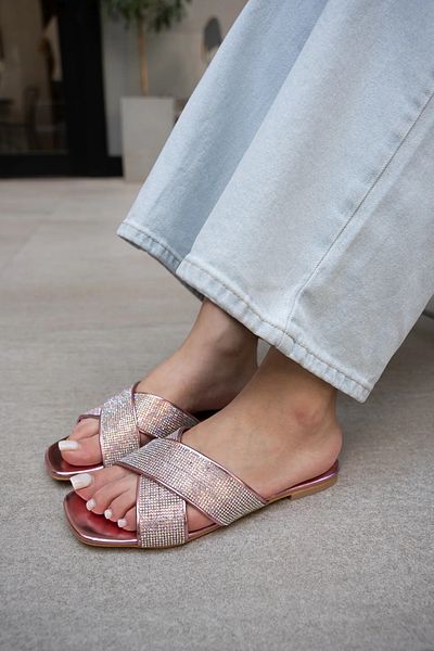 LAMİNTA Ember Stoned Flat Sole Candy Pink Women's Slippers
