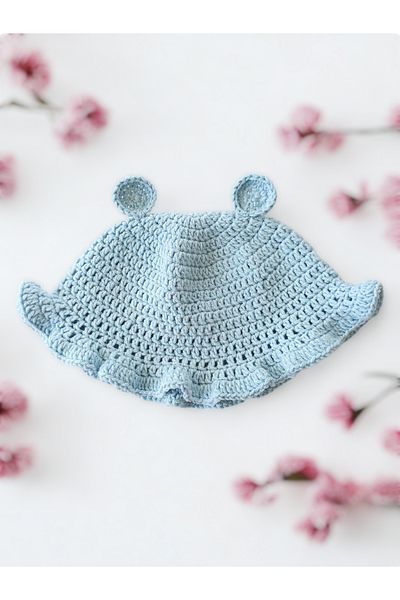 PERFECT Pălărie tip găleată pentru băiat cu urechi - 100% bumbac tricotată manual