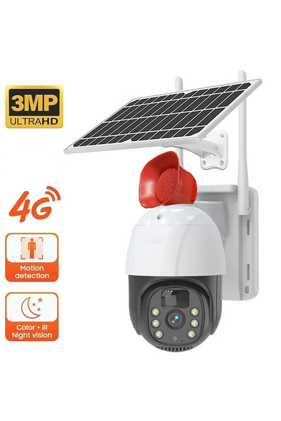 BK DESING 4g/sım Kart Kablosuz Güneş Panelli Alarm Sirenli Iki Yönlü Ses 360 ...