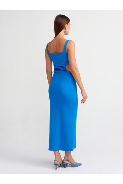 Dilvin Model 9094 - Rochie lungă de culoare Saks cu detaliu fereastră