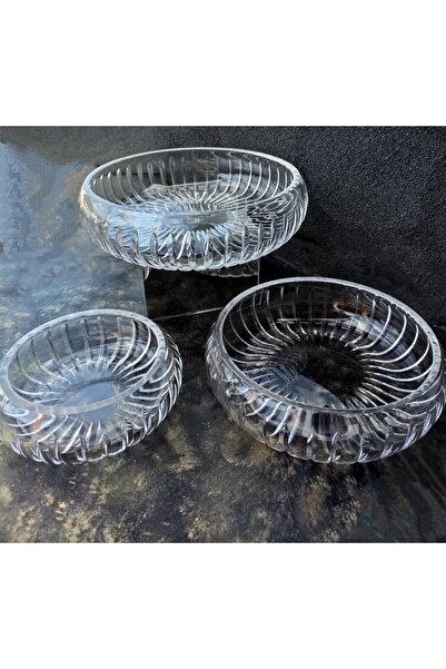 AYZ HOME Handmade Cut Crystal Glass Line Pattern Salad / Presentation Bowl 22 Cm