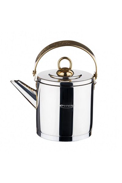 Evren Royal 2.5 Liter Teapot - Upright Steel Herbal Tea and Large Size Wallet Holder (Silver)