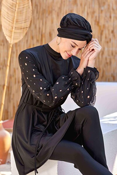 Remsa Mayo Şifon Kol Detaylı Likralı Tam Kapalı Tesettür Mayo Beta 4557 Siyah