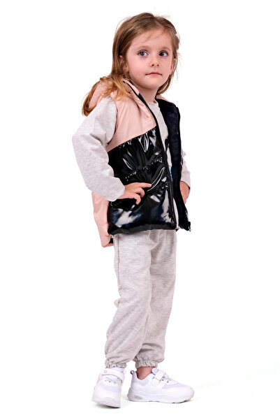 Merdia Kız Çocuk Yarı Parlak Kapüşonlu Şişme Yelek ve Alt Üst Tavşan Baskılı ...