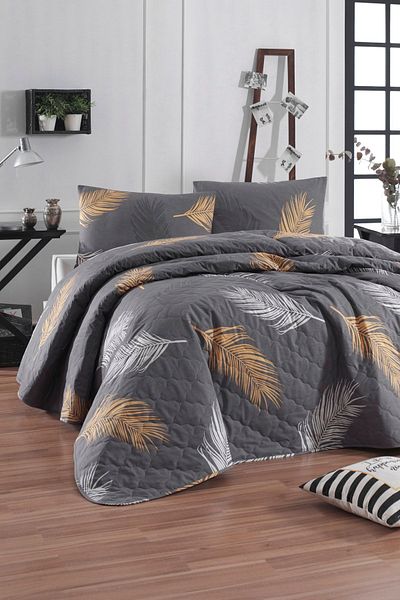 Eponj Home Σετ Κρεβατιού Καπιτονέ Olivia - Διπλό, Χρυσό-Γκρι