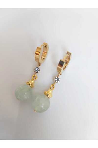 DEVİ fashion Mint Yeşili Kristal Kuvars Taşlı Çelik Küpe