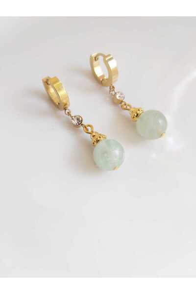 DEVİ fashion Mint Yeşili Kristal Kuvars Taşlı Çelik Küpe