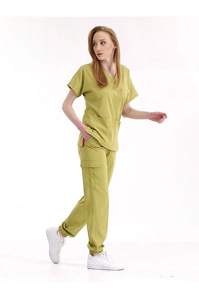 ÇİZGİ MEDİKAL Pistachio Green Jogger Leg Lycra Doctor Nurse Jersey Scrubs Dr Greys Team (Flexible Fabric)