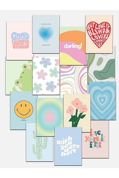 Postifull Modern Wall Painting Set, Unframed, Collage Poster Kit, 15 Pcs Posters, Colorful and Vibrant Print