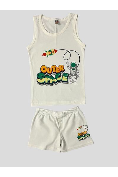 elmas kids Boy's Cotton Astronaut Patterned Ecru Athlete Boxer Set