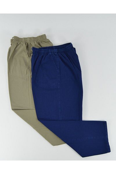 Kidiba Large Size Men's Trousers - 100% Cotton, 2 Pack, Hambez Washed