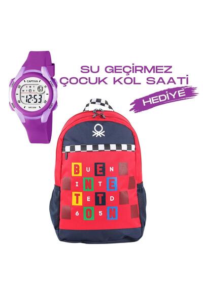 United Colors of Benetton Benetton Large Capacity Children's School Bag - With Wristwatch Gift B.NT.03766