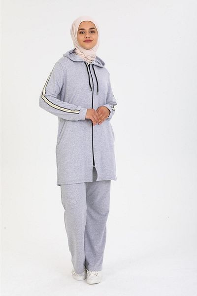BAV Butik Ayvitrin طقم بدلة رياضية نسائية بغطاء للرأس وسحاب