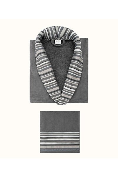 Koza Home Limira Set of 2 - Anthracite Color Cotton 1 Bathrobe, S-M 1 Dowry Towel, 50x90 2229