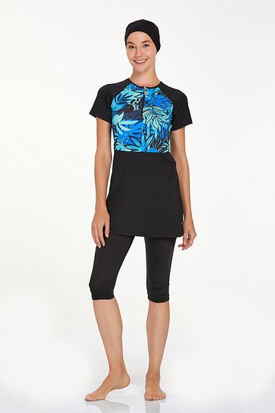 Remsa Mayo Black Lycra Short Sleeve Swimsuit - Semi Covered, Tights Leyre 3921