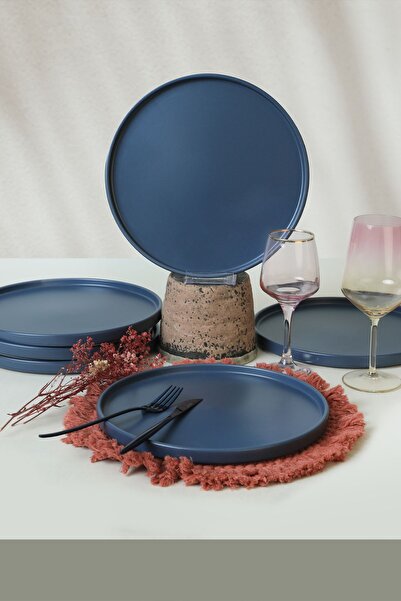 Keramika Mat Mavi Stackable Servis Tabağı 27 Cm 6 Adet 399