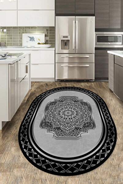 CAPPİO HALI Dijital Baskılı Makinada yıkanabilir Oval Salon Halısı Mutfak Hal...