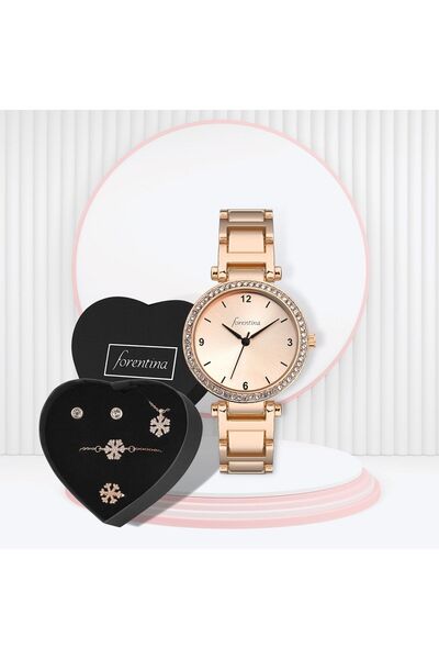 Forentina Kadın Rose Metal Kol Saati - Kar Tanesi Takı Seti - Ps284500tr