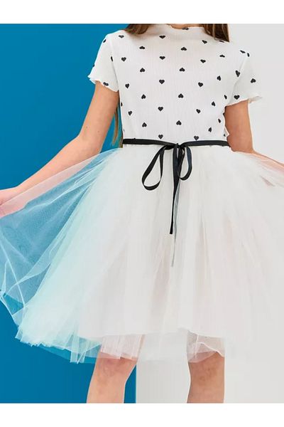 neocotton Παιδικό φόρεμα από ελαστικό βαμβακερό τούλι με σχέδιο καρδιάς