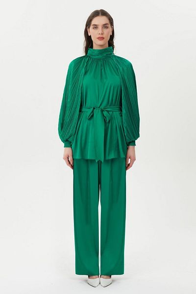 Jupe Shiny Satin Suit - Belted Waist