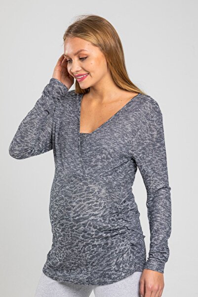 Perla Blanca Emzirme Özellikli Gri Hamile Bluz