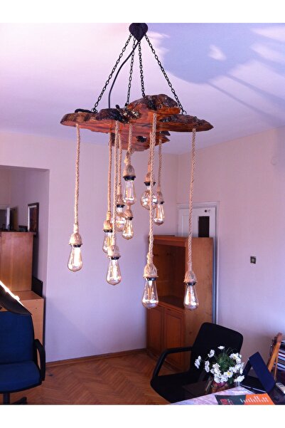 BNG74 STORE Doğal Zeytin Kütüğü Ahşap Avize, Rustik Sarkıt, Çiftlik Evi Armatür, Yemek Odası Aydınlatma Avizesi