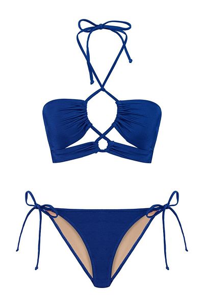 AQUELLA Banded Saks Blue Halter Bikini Set