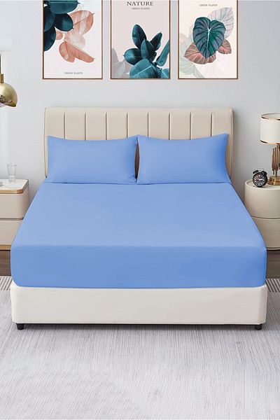 CASPARA Battal 180x200 Elastic Dark Blue Double Sheet Set - 2 Pillowcases