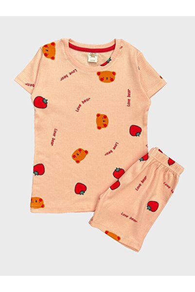 elmas kids Set de pijamale de vară pentru fete, din bumbac, roz, căpșuni, urs...