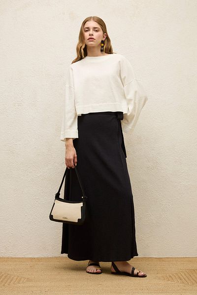 Manuka Cotton Wide Sleeve Crop Bluz Ecru
