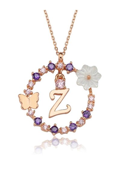 Mia Vento Manolya Çiçeği Düşler Işıltısı Z Harfi Rose Renk Gümüş Harfli Kolye