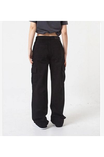 LAMİRAMOOD Women's Black Cargo Pants - With Pockets