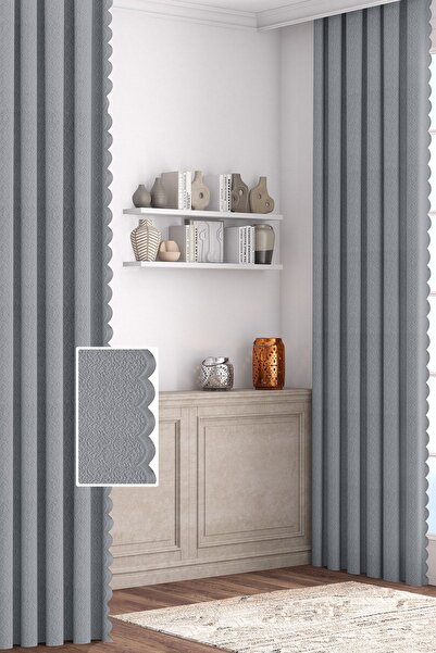 Altındaş Tekstil Modern Jakar Tül Fon Perde Pileli Tek Kanat Gri Tlf-04