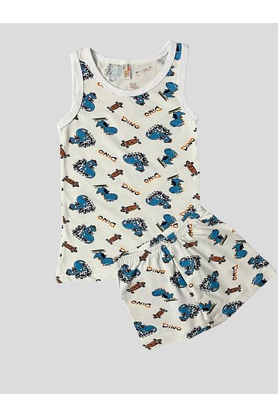 elmas kids Boy's Cotton Dinosaur Patterned White Athlete Boxer Set