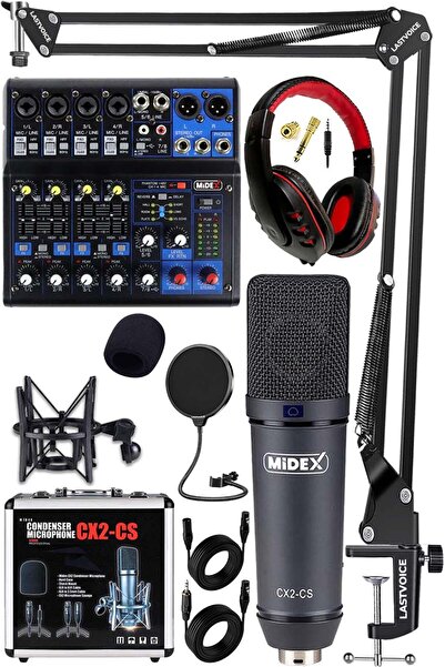 Midex Wizard Paket-3 CX2 Stüdyo Mikrofon MDX-06FXU Stüdyo Kayıt Mikseri Kulaklık Ekipman Seti