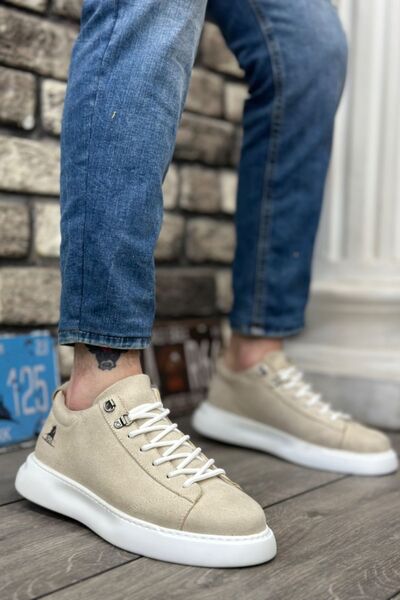 BOUIS Men's Cream Suede Casual Sneakers - High Sole, Daily Comfort, Stylish Lifestyle Classic Sneakers