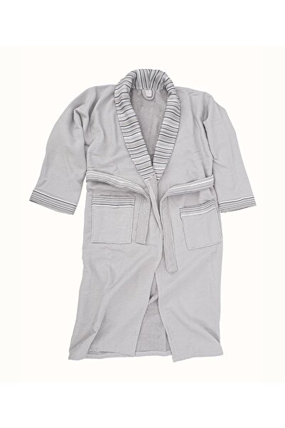 Koza Home Limira Set of 2 - Gray Cotton Bathrobe and Dowry Towel 50x90